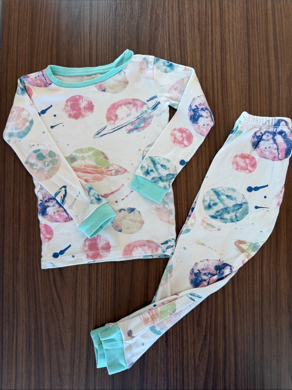 Kids Planet Print Pajama Set with Mint Trim